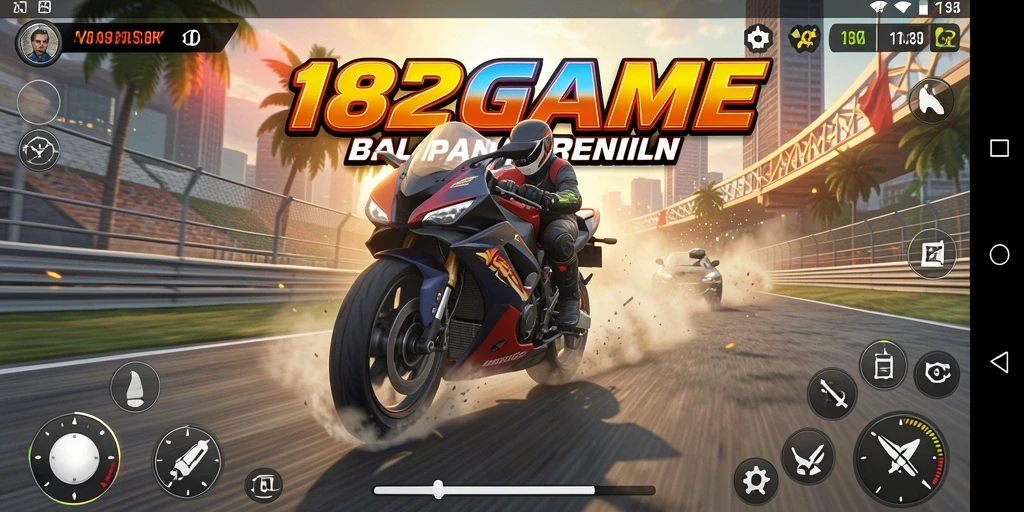 Tampilan gameplay seru dari 182GAME yang menampilkan balapan motor.