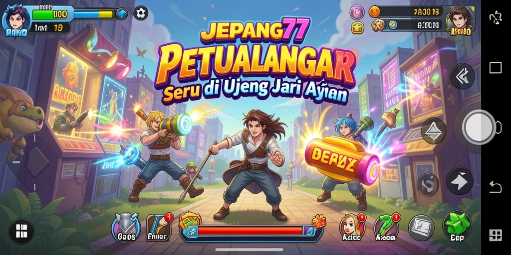 Tampilan gameplay seru dalam JEPANG77 dengan warna-warni yang menawan.