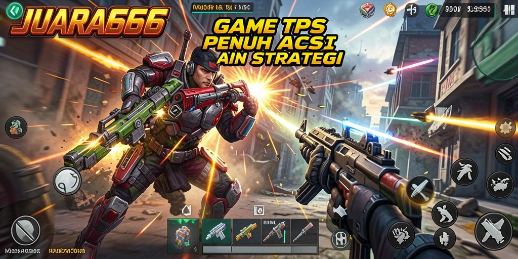 Screenshot gameplay JUARA666 yang menunjukkan aksi TPS yang mendebarkan.