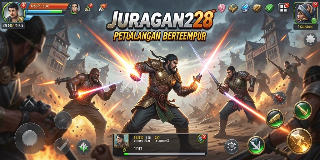Tampilan aksi seru dalam gameplay JURAGAN28.