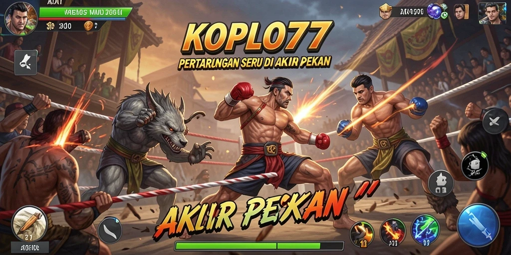 Screenshot gameplay KOPLO77 dengan pertarungan seru antara karakter.