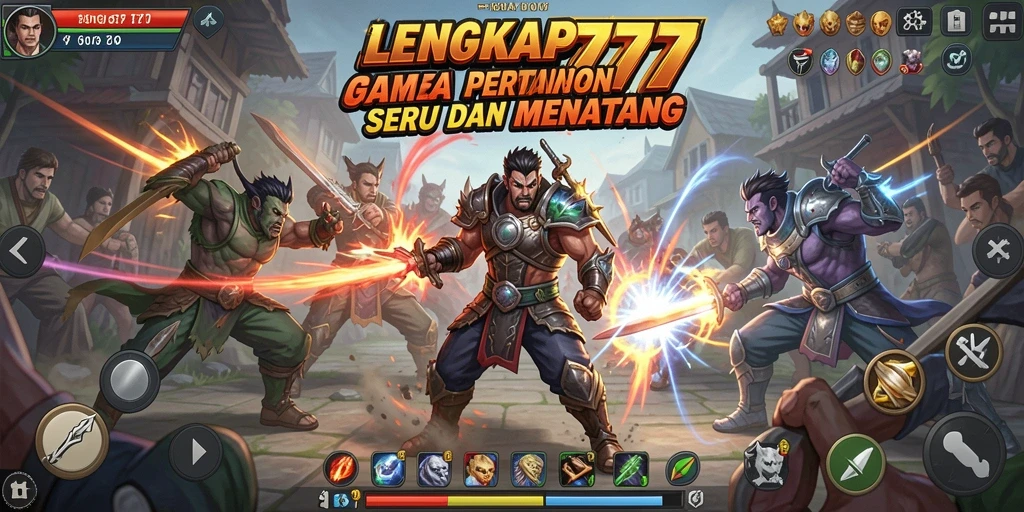Tampilan pertarungan seru di LENGKAP777 dengan karakter yang beraksi.
