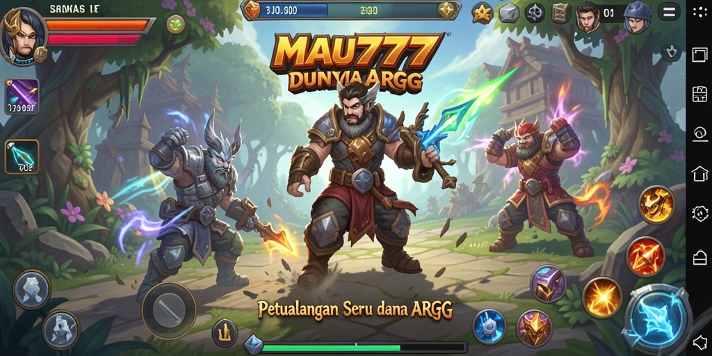 Screenshot MAU777 menampilkan pertarungan epik di dunia fantasi ARPG.