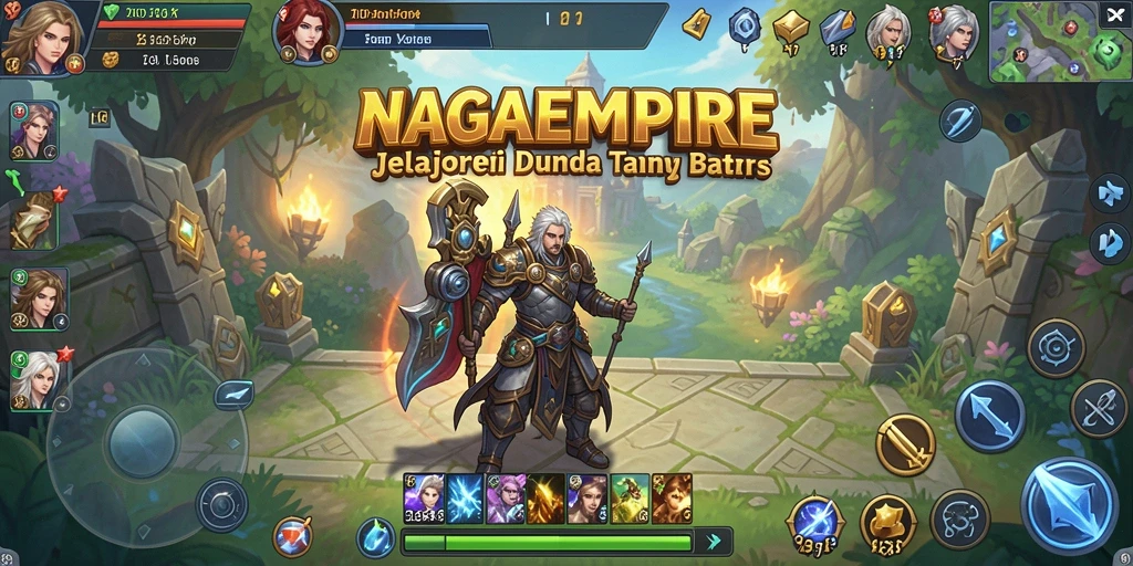 Gameplay NAGAEMPIRE menampilkan eksplorasi dunia yang luas.