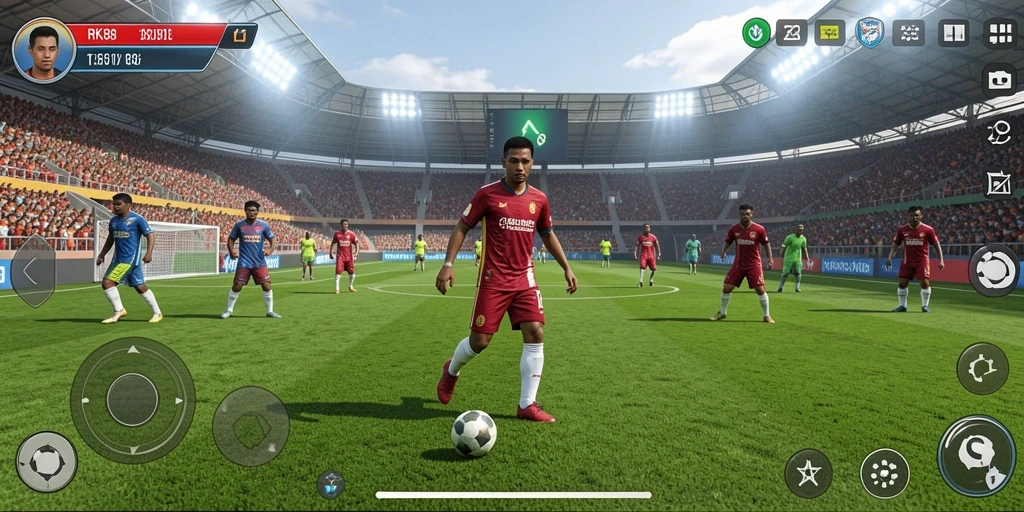 Tampilan gameplay seru dalam RK88 dengan aksi sepak bola yang mendebarkan.