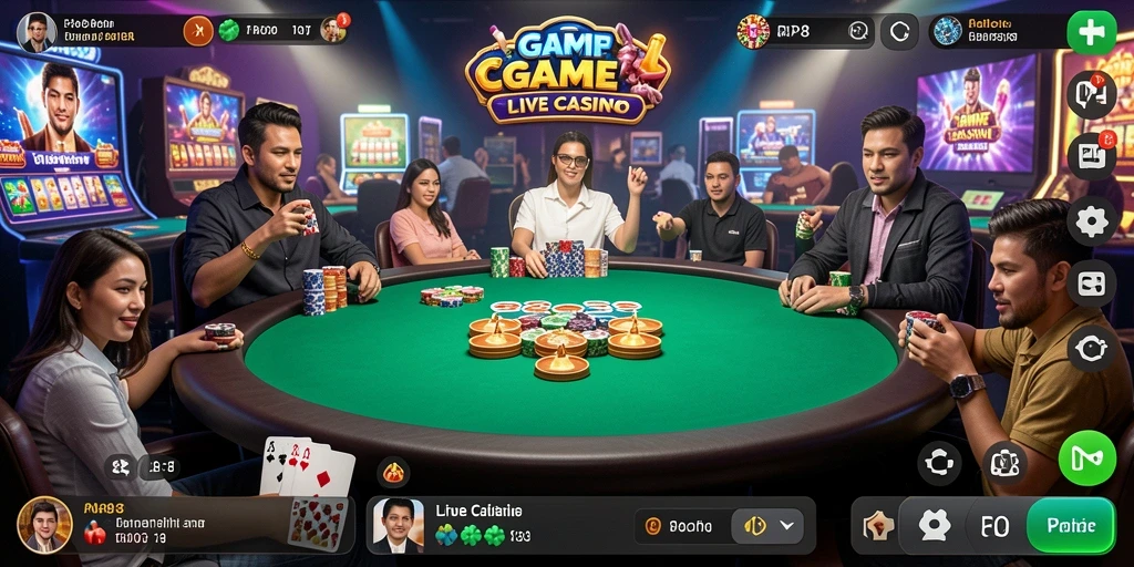 Screenshot RP8 menunjukkan dealer profesional di meja permainan Live Casino.