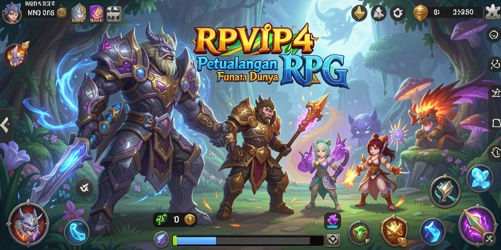 Tangkapan layar RPVIP4 menunjukkan pertempuran epik dalam dunia RPG.