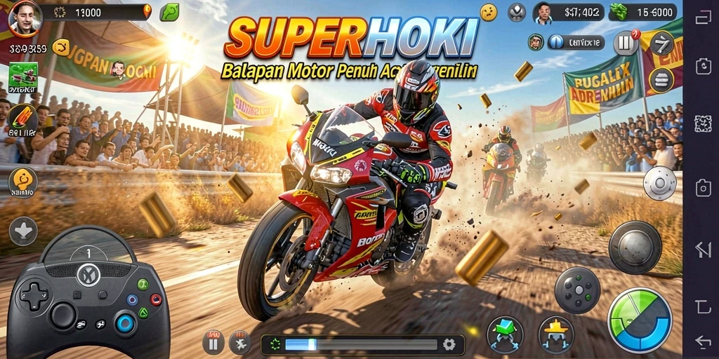 Gameplay balapan motor yang seru dan penuh aksi.