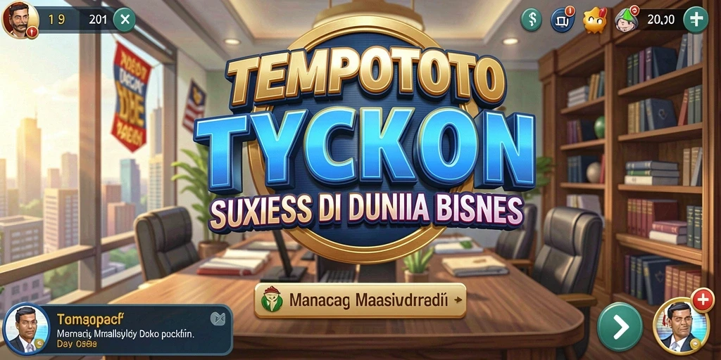 Screenshot gameplay TEMPOTOTO menampilkan suasana bisnis yang dinamis.