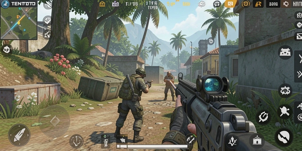 Tangkapan layar TENTOTO menampilkan aksi pertempuran seru dalam game TPS.