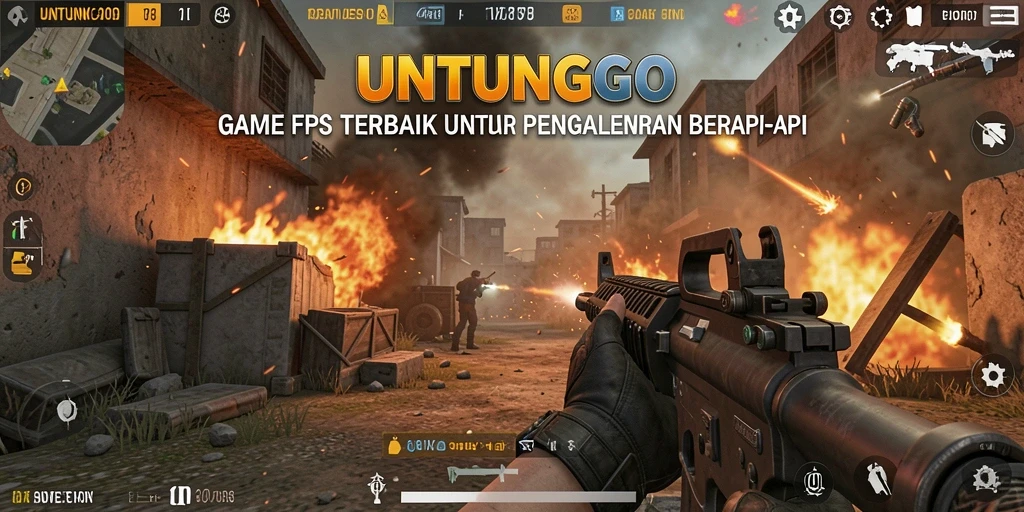 Tangkapan layar UNTUNGGO menampilkan aksi tembak-tembakan yang mendebarkan dalam gameplay FPS.